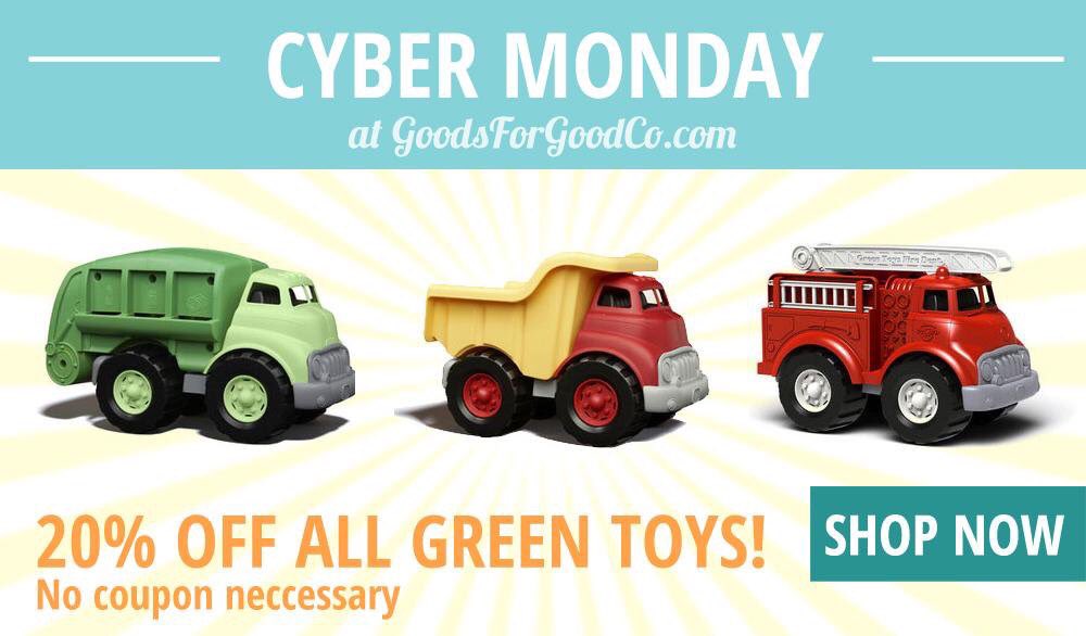 GoodsForGoodCo's tweet image. Our Cyber Monday Week Sale Continues!! All Green Toys 20% OFF! at GoodsForGoodCo.com #CyberMonday #GoGreenMom