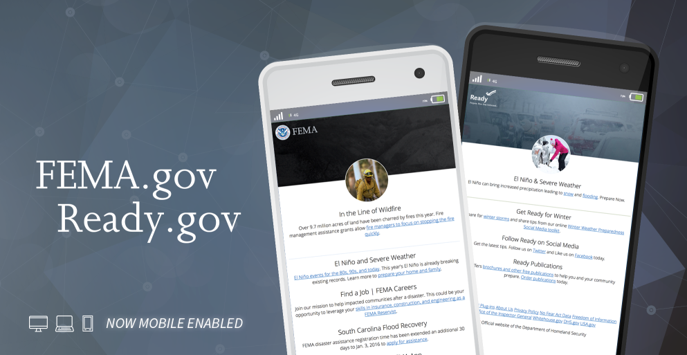fema's tweet photo. In case you didn’t know, https://t.co/oQXbtf7Q6G + https://t.co/TJTnqiEW1S are mobile friendly. @Readygov https://t.co/n90GORqtbK
