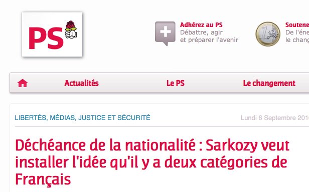 Tu devrais peut-être retirer tous ces vieux trucs de ton site, <a href="/partisocialiste/">Parti socialiste</a>.