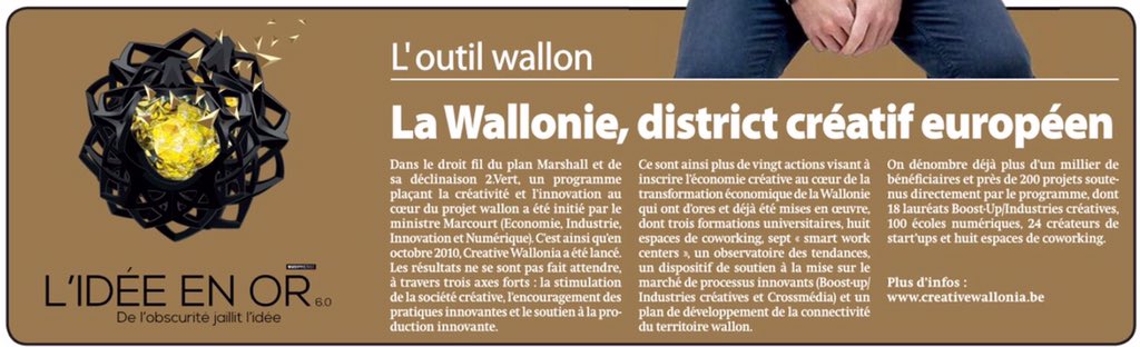 lisalombardibe's tweet photo. La #Wallonie, district créatif européen via L'Idée en or Cc @Wall_Inno @creativewal @cowallonia #WECD https://t.co/giDxDfoiaX