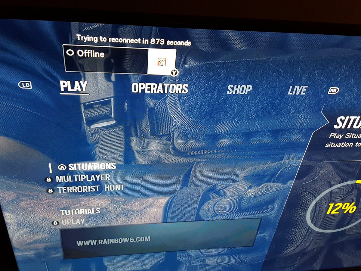 WLieswood's tweet image. .@Rainbow6Game Cant connect with Ubisoft servers!!! Cant even play situations offline! #XboxOne #fixplease
