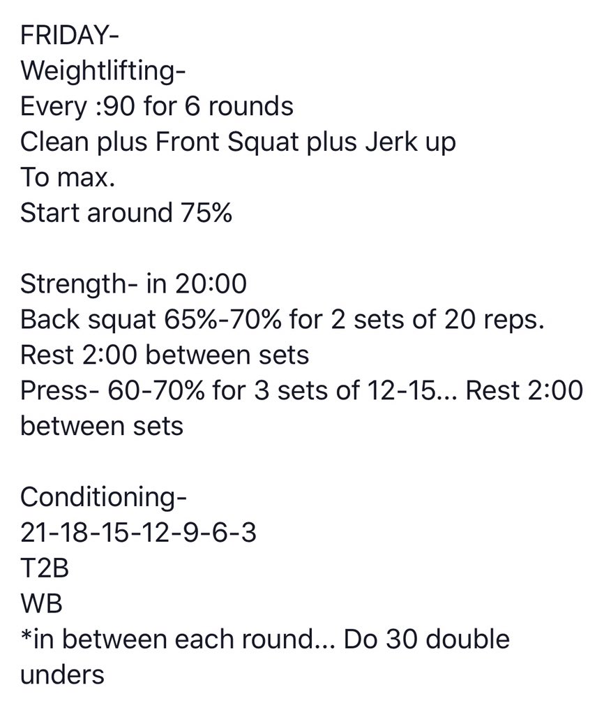 CrossFitForward's tweet photo. Friday's programming https://t.co/tEPN96u1u1