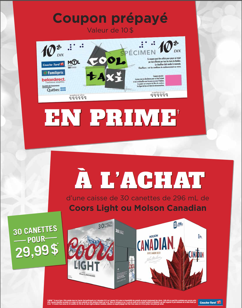 CoolTaxi's tweet photo. NOTRE GRANDE PROMOTION DES FÊTES EST COMMENCÉE! #COUCHETARD #cooltaxi #molson https://t.co/uEgNlwVhAr
