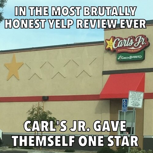ettin009's tweet photo. Everyone thinks they're a food critic! #yelpcritic #pointsforhonesty https://t.co/Pe4FN97iqc