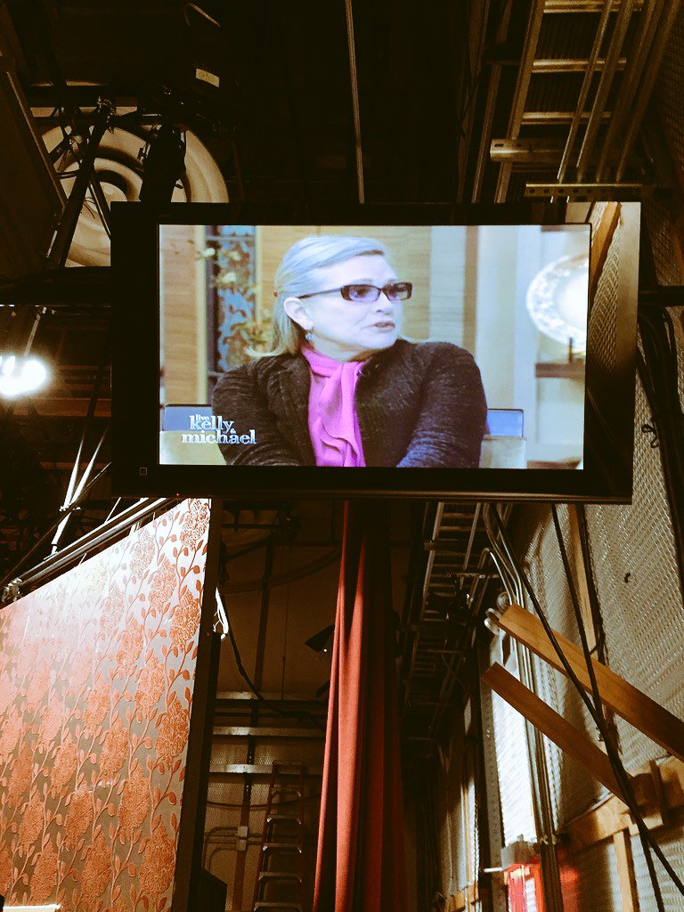 carrieffisher's tweet photo. My Grey hair &amp;Gery making their AM TVdebut/in other news,the Daily mail reported I'm a grandmother! Congrats Billie! https://t.co/AA3ZDc37Lr