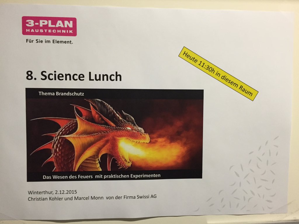 3planag's tweet photo. Toller ScienceLunch zum Thema Brandschutz!
Danke an unsere Referenten von Swissi. #3plan https://t.co/BTOwEie3cF