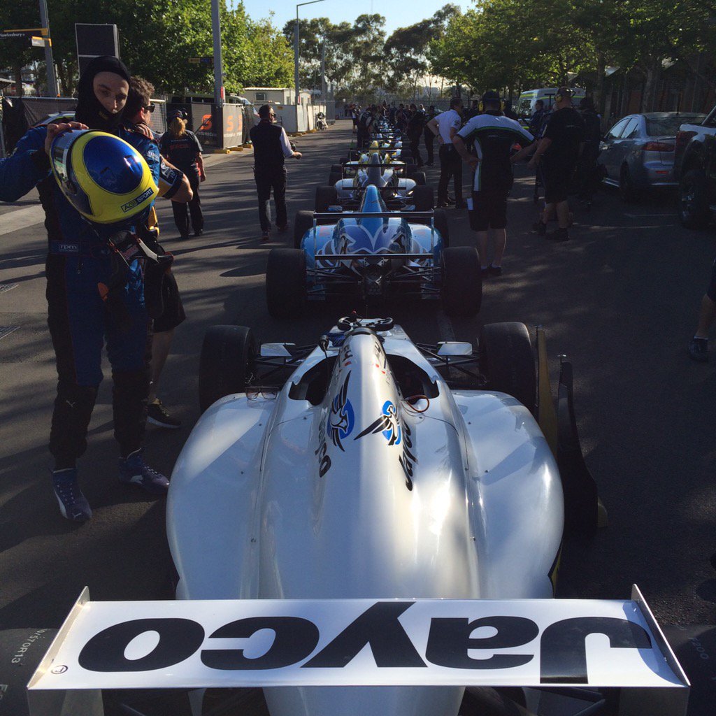 Formula4AU's tweet photo. Long train of #F4AU cars waiting to hit the streets of Homebush for first practice #F4 #Formula4 #Formula4AU #V8SC https://t.co/uXixs6ZMAI