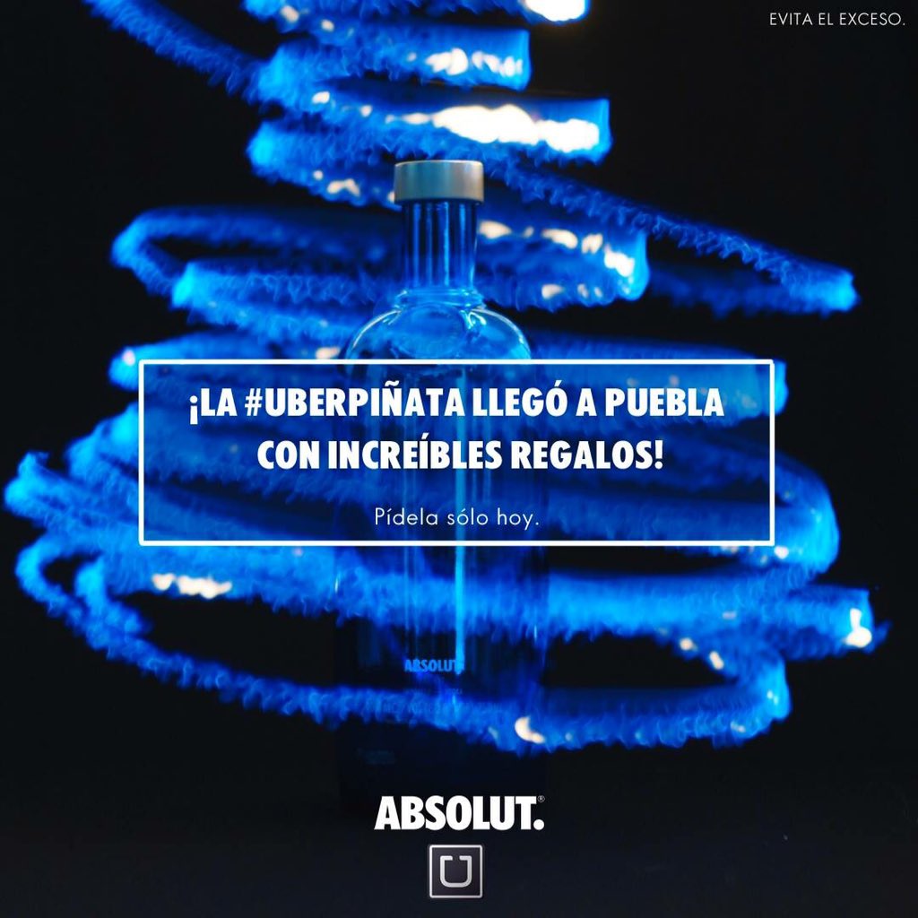 absolutmexico's tweet photo. ¡Puebla, pidan ya su #UberPiñata! Sólo hay cien y tú puedes ser uno de los afortunados en tenerla. #AbsolutElectrik https://t.co/kwDugn3wOY