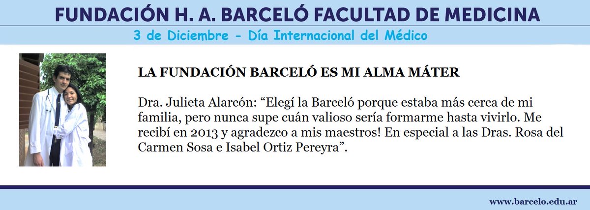 En el Día Internacional del Médico, compartimos el testimonio de la Dra Alarcón, graduada de <a href="/Fundbarcelo/">Fundación Barceló</a> Feliz Día!