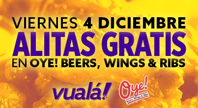 vualaapp's tweet photo. Mañana no se pueden perder las alitas gratis que estaremos regalando en #OyeBeersWingsandRibs #PlayaDelCarmen https://t.co/e3nMAlQFPO
