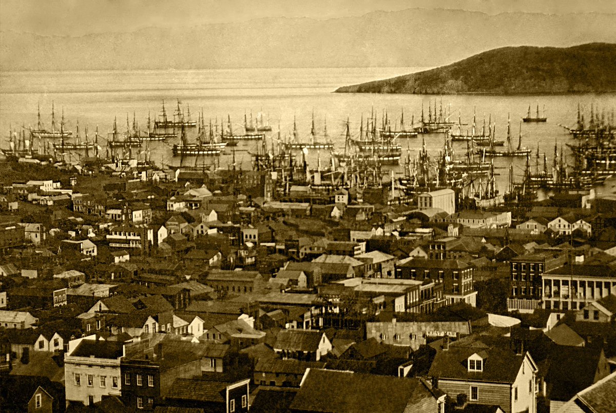 HistoryInPics's tweet photo. .@HistoryInPics Merchant ships fill San Francisco harbor, circa 1850. https://t.co/kRA6GMndt7