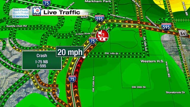 Crash on I-75 NB approaching I-595. Speeds at 20mph #traffic #broward https://t.co/0c9oEy0rDV