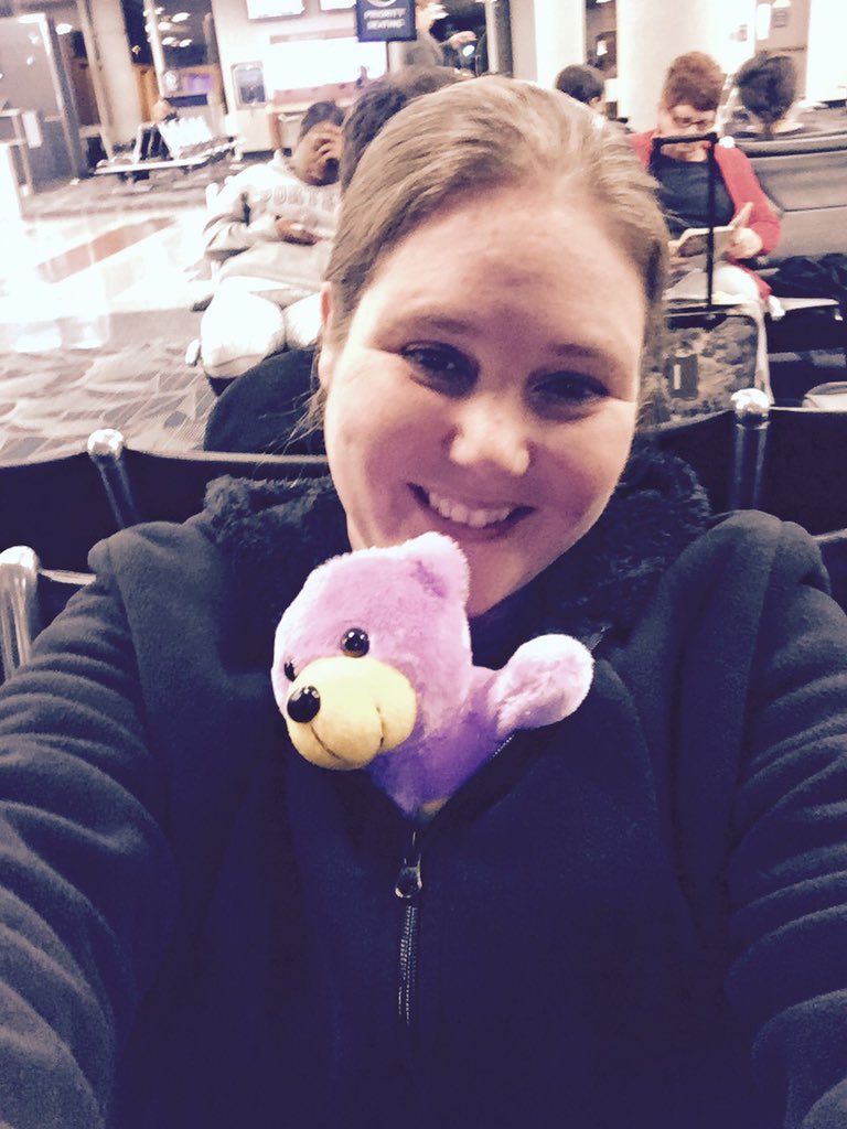 VTDiva01's tweet photo. New bear Sparkles and I waiting to board! #Boston2015 https://t.co/mDfwkkzdBP