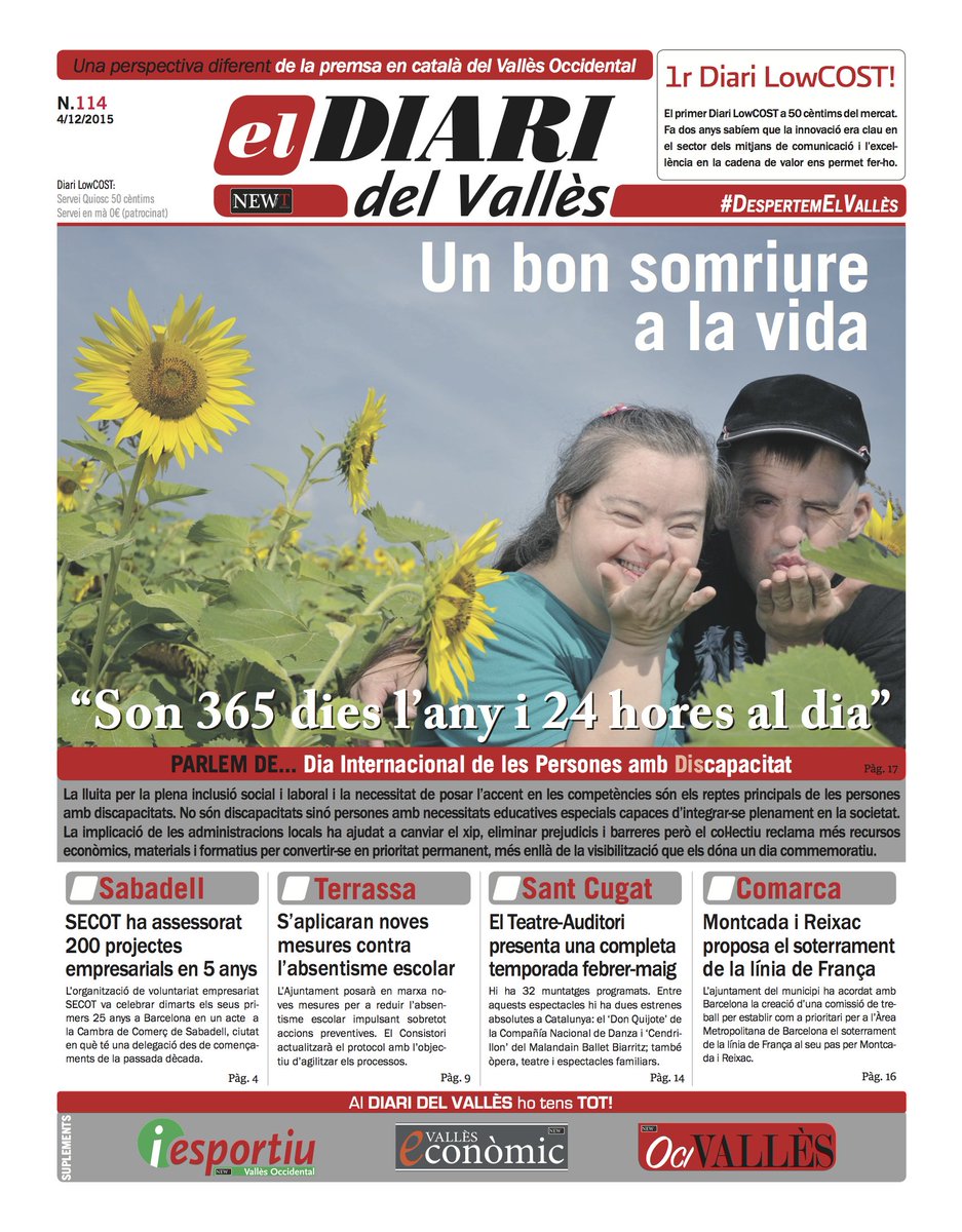 #Diainternacional de les persones amb #Discapacitat
Portada del #DiariLowCOST <a href="/DIARIdelVALLES/">Diari del Vallès</a> #DESPERTEMelVALLÈS