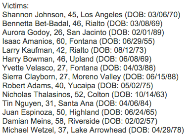 Identities of 14 victims of #SanBernardino shooting released bit.ly/1XKWeWm