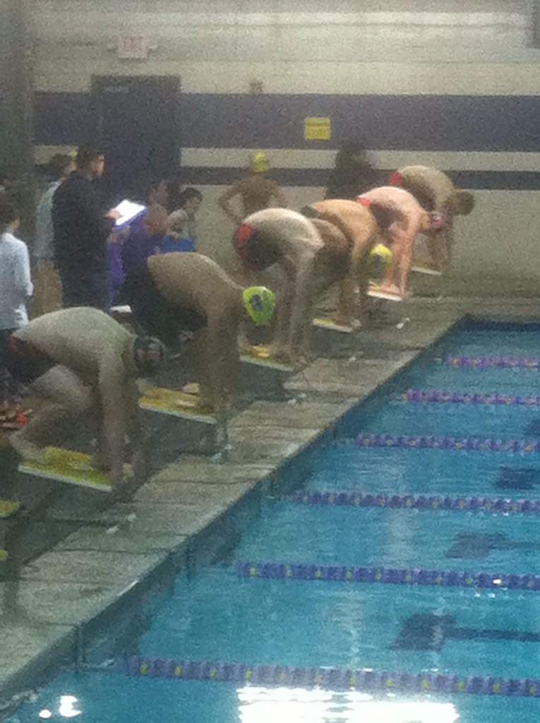 The start of the mens 100 breaststroke - the finish? Ryan Eubanks with a time of 1:10 for the win! #LufkinU