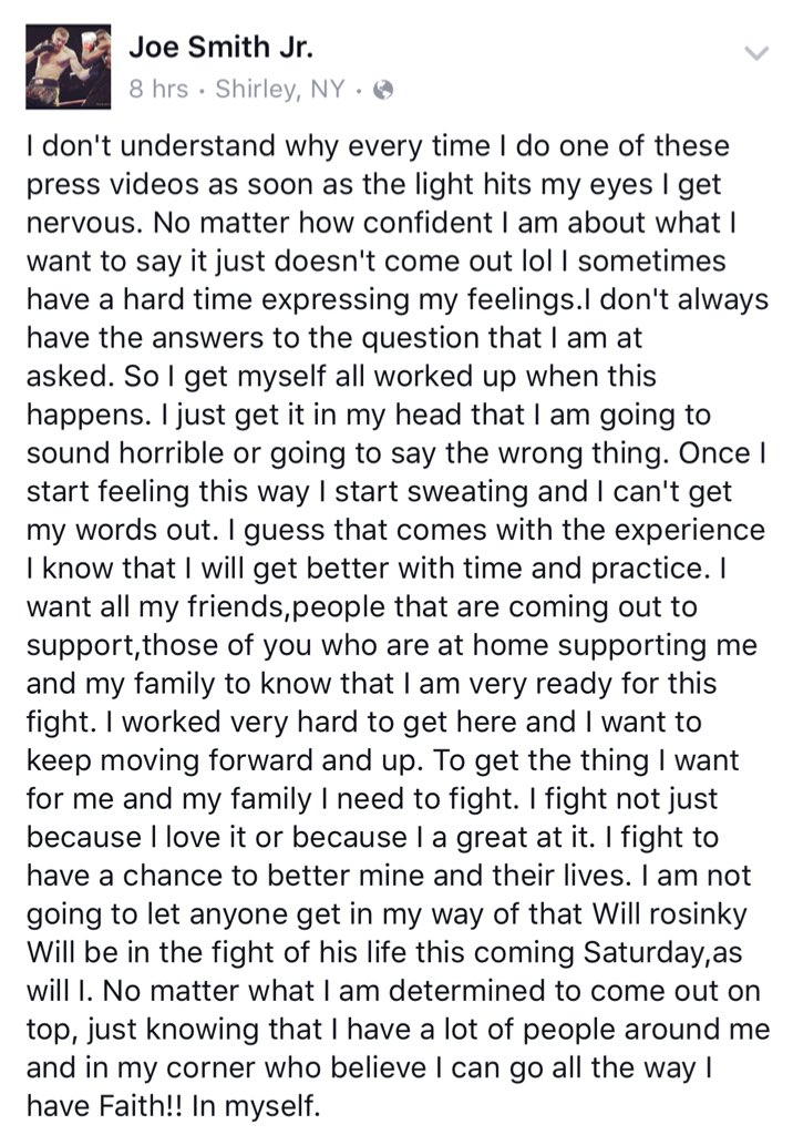 RINGKINGTV's tweet photo. Honest words from Joe Smith Jr just hours away from his big fight against Will Rosinsky this Saturday in Brooklyn. https://t.co/6Vu8ZzhVJQ