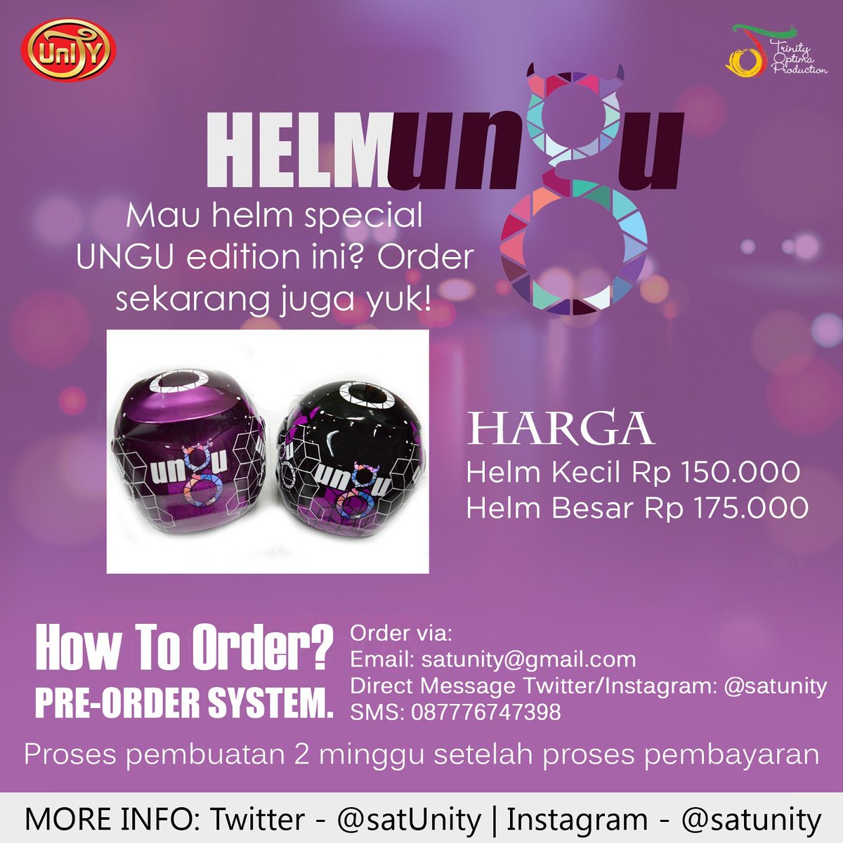 Cliquers! Yuk pesan Helm <a href="/UNGU_Tweet/">UNGU Official Tweet</a> sekarang!! Bisa pesan lewat DM twitter atau di Instagram satunity yaa