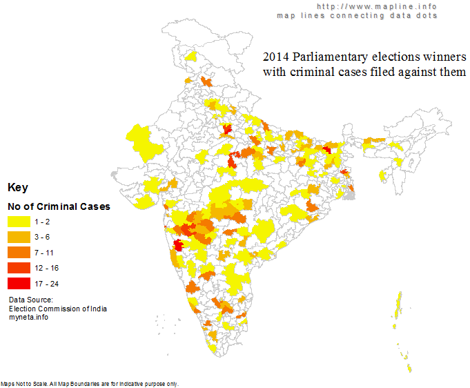 MaplineInfo's tweet photo. As per 2014 elections, 185 LokSabha MP (Member of Parliament) have atleast one criminal case filed against them. https://t.co/jyNM0jypqU