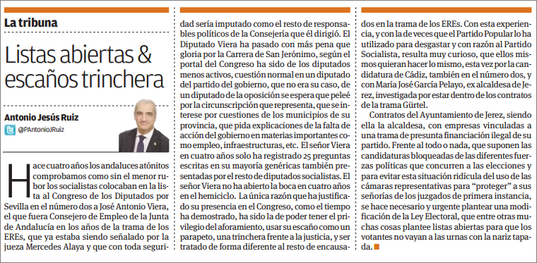 PAterritorioCDZ's tweet photo. "Listas abiertas &amp; escaños trinchera", La Tribuna de @PAntoniojruiz en las cabeceras del Grupo @andaluciainf #Ley > https://t.co/0ceb0QIImz