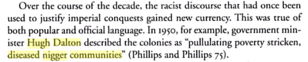 crimesofbrits's tweet photo. Hugh Dalton, Chancellor in the Labour Gov. under Attlee described 'the colonies' as "diseased n**ger communities". https://t.co/o19oUuoNIV
