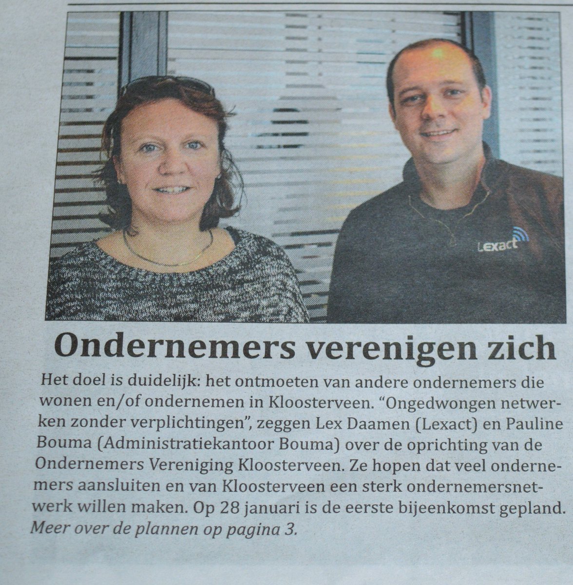 AdBouma's tweet photo. Wij staan in de krant!#krantvankloosterveen #ondernemersverenigingkloosterveen #lexact #administratiekantoorbouma https://t.co/HAxNaQ8rpA