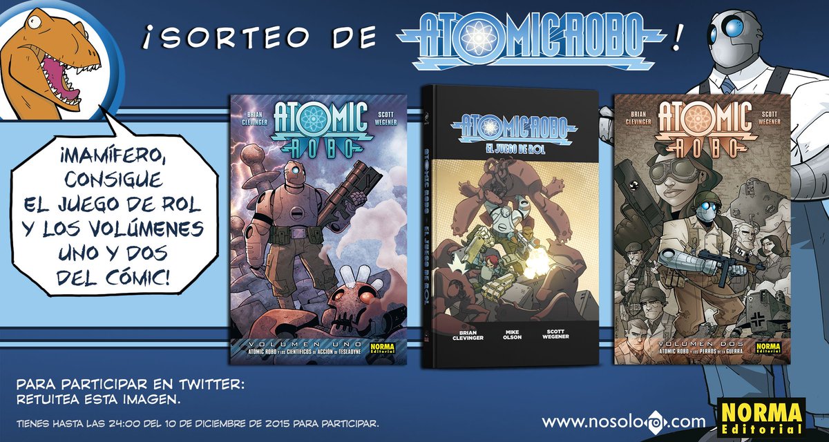 Nosolorol's tweet photo. ¿Quieres ganar Atomic Robo juego de rol  y los dos primeros cómics de @NormaEditorial? ¡Sigue estas instrucciones? https://t.co/dktW9cDEVe
