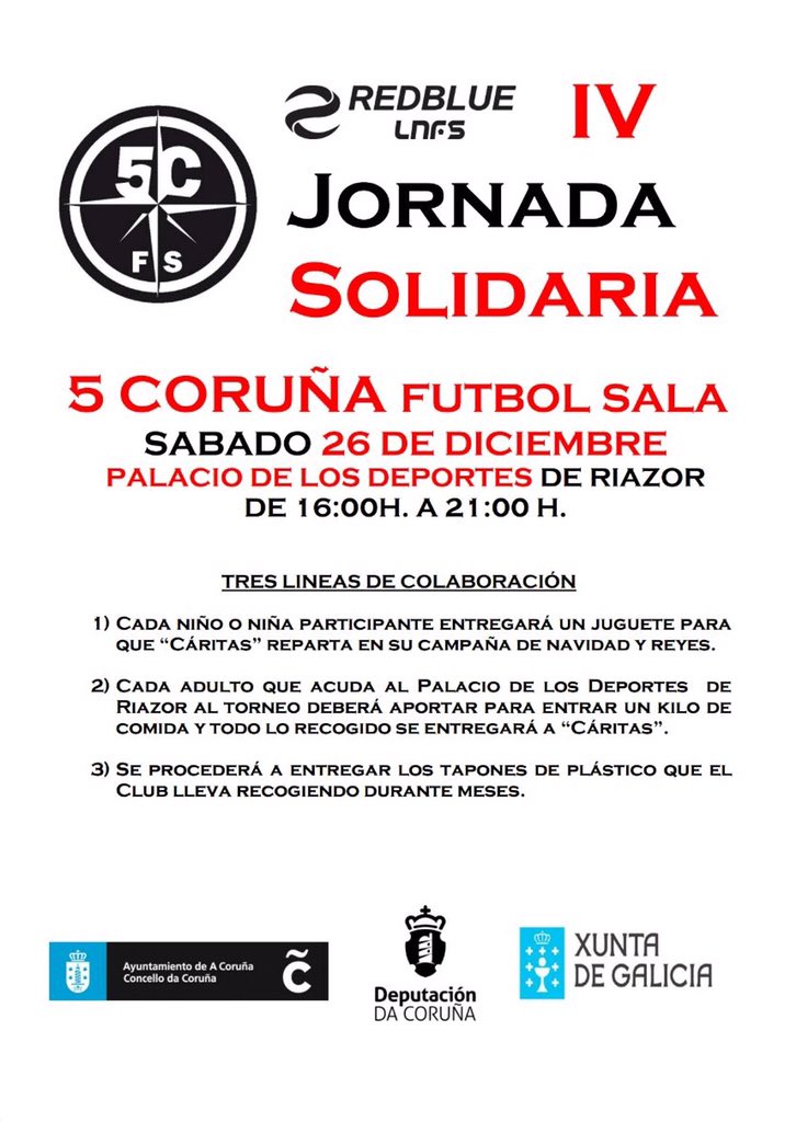 #FutbolSalaSolidario
IV TORNEO SOLIDARIO 5 CORUÑA FÚTBOL SALA -26 Diciembre 
Participa ! !
<a href="/silcerino/">Silcerino</a> <a href="/EloyTP/">Eloy TP</a>
