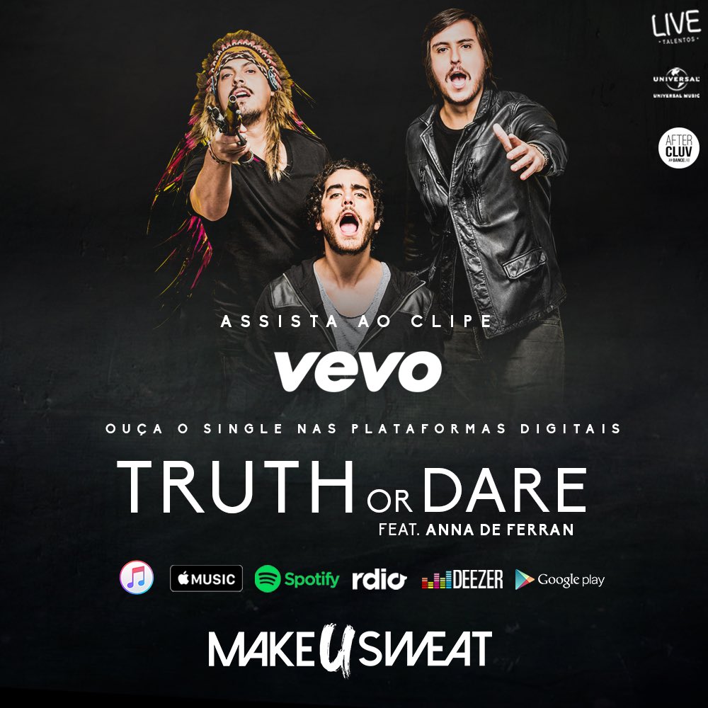 Make U Sweat (@makeusweatmusic) on Twitter photo Galera! O single e vídeo clipe “Truth or Dare” feat <a href="/AnnadeFerran/">Anna de Ferran</a> tá no ar! Clica no link da nossa bio 👊🏻 Galera! O single e vídeo clipe “Truth or Dare” feat <a href="/AnnadeFerran/">Anna de Ferran</a> tá no ar! Clica no link da nossa bio 👊🏻