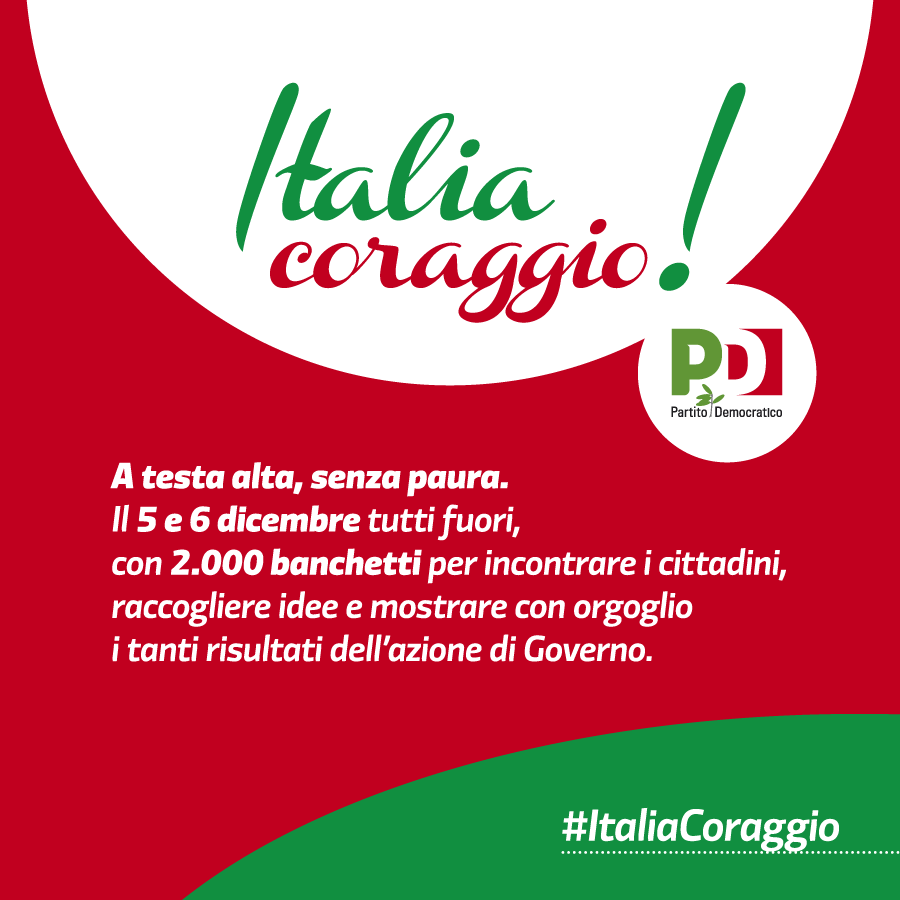 marcorapino's tweet photo. 5 e 6 dicembre #ItaliaCoraggio senza paura, 
per ascoltare e parlare con chi vuole confrontarsi con il @pdnetwork. https://t.co/90zcR03O6H