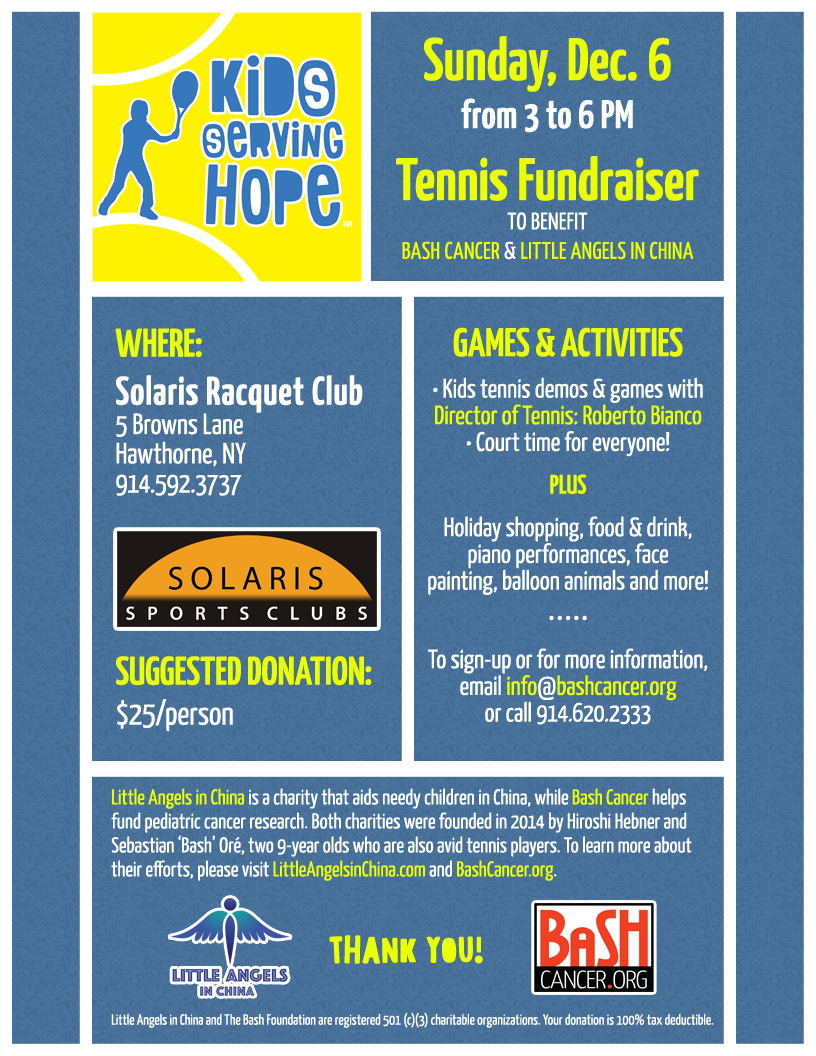 BashCancer's tweet photo. #Hope U can come Sunday to the #kidsservinghope #tennis #fundraiser 2 Benefit @MontefioreNYC https://t.co/dJDGaKiRD5 https://t.co/LY0Ws2Rx31