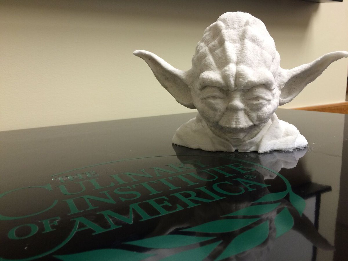 Quantification's tweet image. Edible Yoda in 3D printed sugar. Happy Global #3DPrintingDay ! #culinaryscience