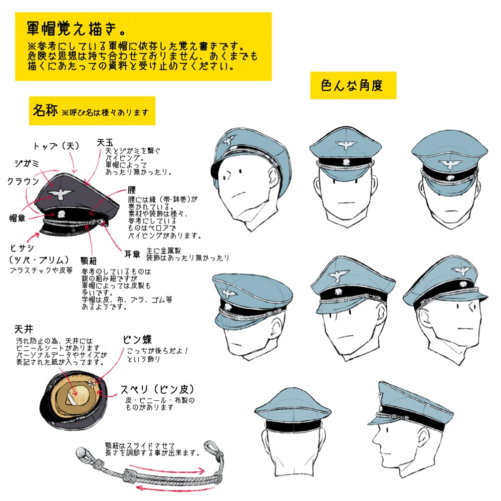 ムラサキ 10 29まで不在 描き方講座というか覚え描き 軍帽が描けなくて悩んでる方のお役に立てたら幸いです その他制帽 学帽にも応用きくと思います T Co Xmkc9zibwm Twitter