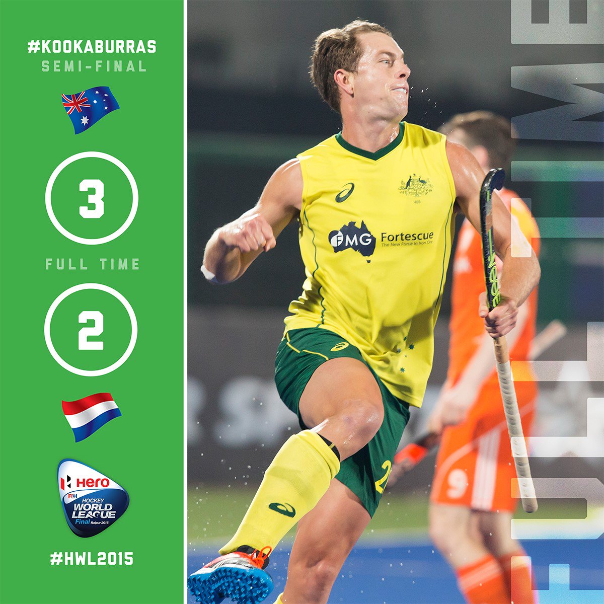 Kookaburras's tweet photo. The @Kookaburras progress to the World League Final against either India or Belgium with 3-2 win over Netherlands. https://t.co/jD4WSsooTP