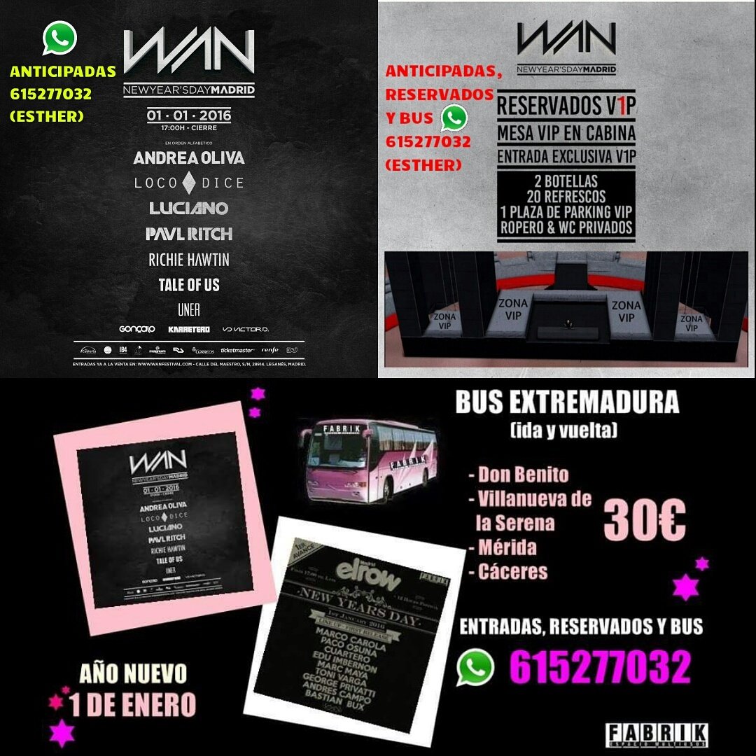 rrppcaceres's tweet photo. 🎉 WAN FESTIVAL MADRID 🎉

▶ 1 DE ENERO DE 2016 ◀

▶ ANTICIPADAS, RESERVADOS Y BUS ☎615277032 (ESTHER) ◀ https://t.co/CxkIvjkVFP