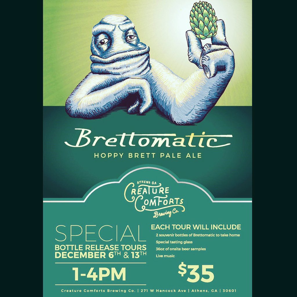 creaturebeer's tweet photo. The 1st #Brettomatic tour is Sunday-$35 4 a special glass,36oz of samples,2 750mL bottles,&amp;music w/ The Big Smooth! https://t.co/8gGtkQG1ty