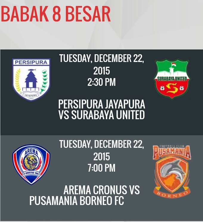 TimnasU191's tweet photo. Jadwal Pertandingan Babak 8 Besar #TorabikaChampionship2015 ( 12-22 Desember 2015 ) #ManahanSolo #MaguwoharjoSleman https://t.co/6qWT9Vj3y8