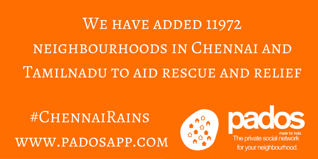 PadosApp's tweet photo. We have added 11972 neighbourhoods in Chennai and Tamilnadu to aid rescue and relief. #ChennaiRains https://t.co/gVixgGHjrv