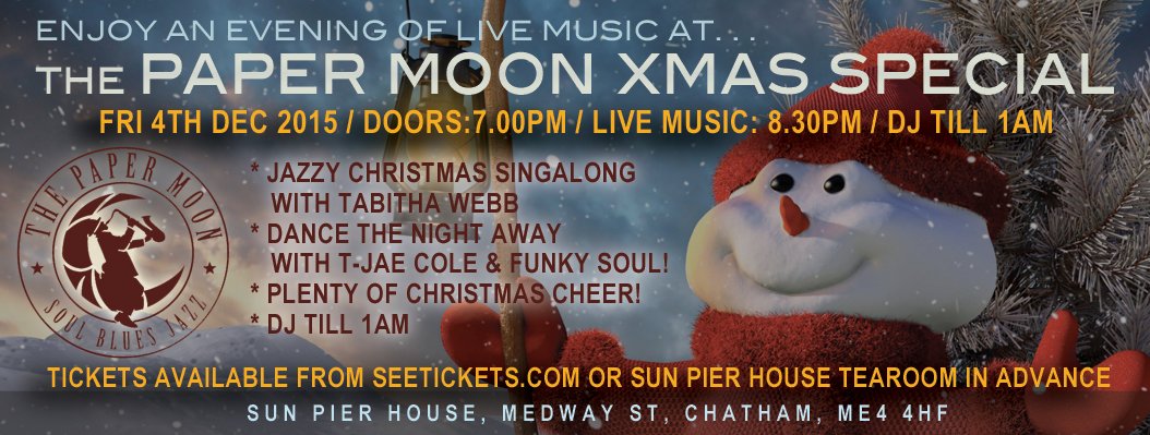 PaperMoonLive's tweet image. Paper Moon Xmas Special Tonight. Live Jazz Soul music with great band. @WOIRochester @WOinMedway @medway_council RT?