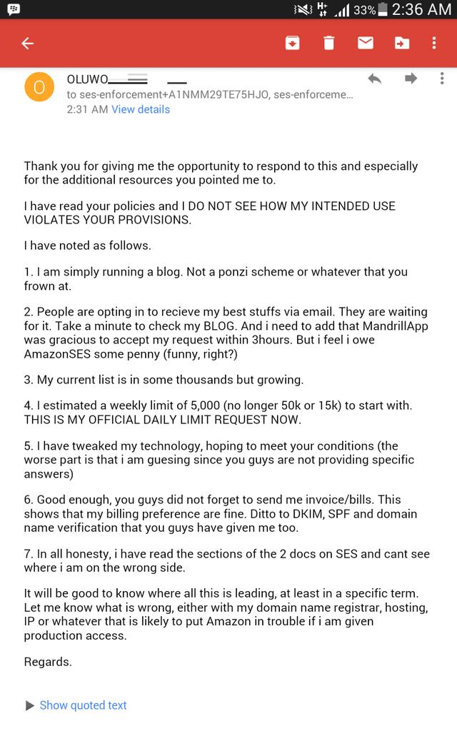 wogunlade's tweet image. .@mashable ,#dumbAnswers to a customer feedback like this is aweful, esp when .@awscloud gives NO reason for denial