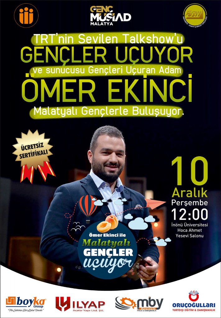 TRT'nin Sevilen Talk Showu Gençler Uçuyor ve Sunucusu Gençleri Uçuran Adam <a href="/omerekinci/">Ömer Ekinci</a> Malatyalı Gençlerle Buluşuyor