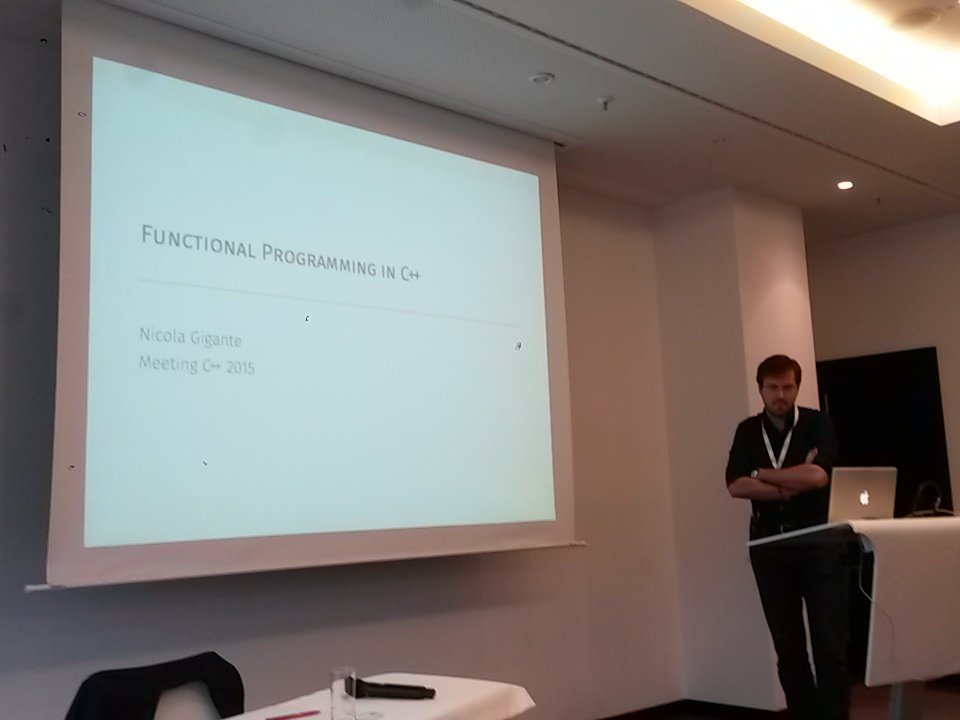 supahvee1234's tweet photo. Functional programming in C++ at #meetingcpp by @gignico #italiancpp https://t.co/wn8EamIfXC