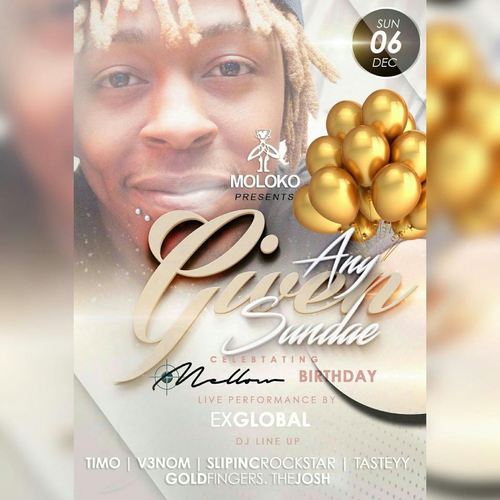 Zow_Leigh's tweet image. Birthdays @MolokoPretoria This Weekend!
@lloydhotsense #04Dec
@DjMaphorisa @Kat_Sinivasan #05Dec
&amp;amp; #Mellows #06Dec