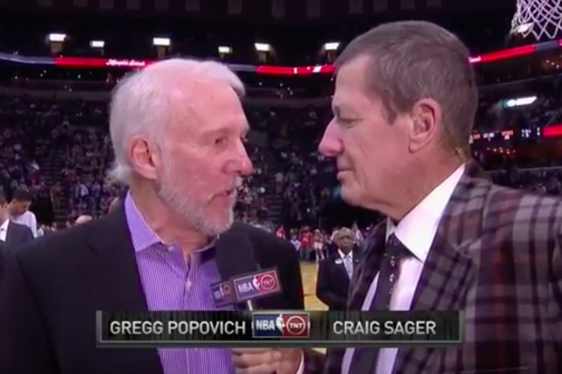 GQMagazine's tweet photo. Last night Gregg Popovich got annoyed with Craig Sager again, and it was beautiful https://t.co/3kCyL3k2Ov https://t.co/E8rAS6LtC8