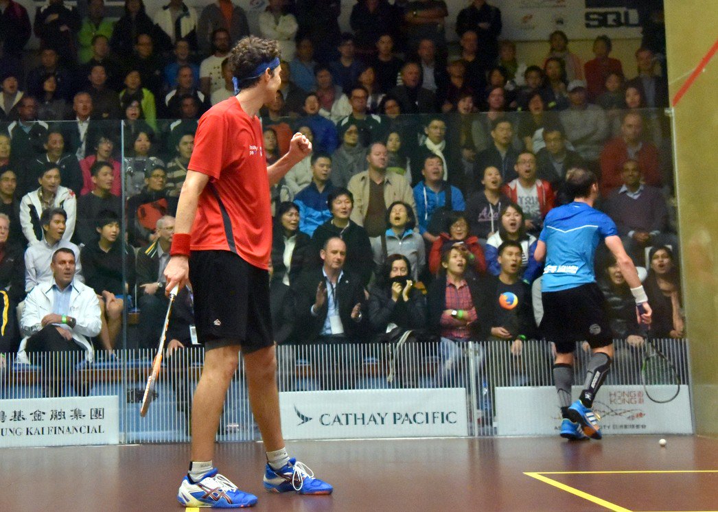 HKsquash's tweet image. Pilley's only gone and done it:  Cameron Pilley (Aus) 3-0 [3] Gregory Gaultier (Fra) 11-9, 12-10, 12-10 (45m)