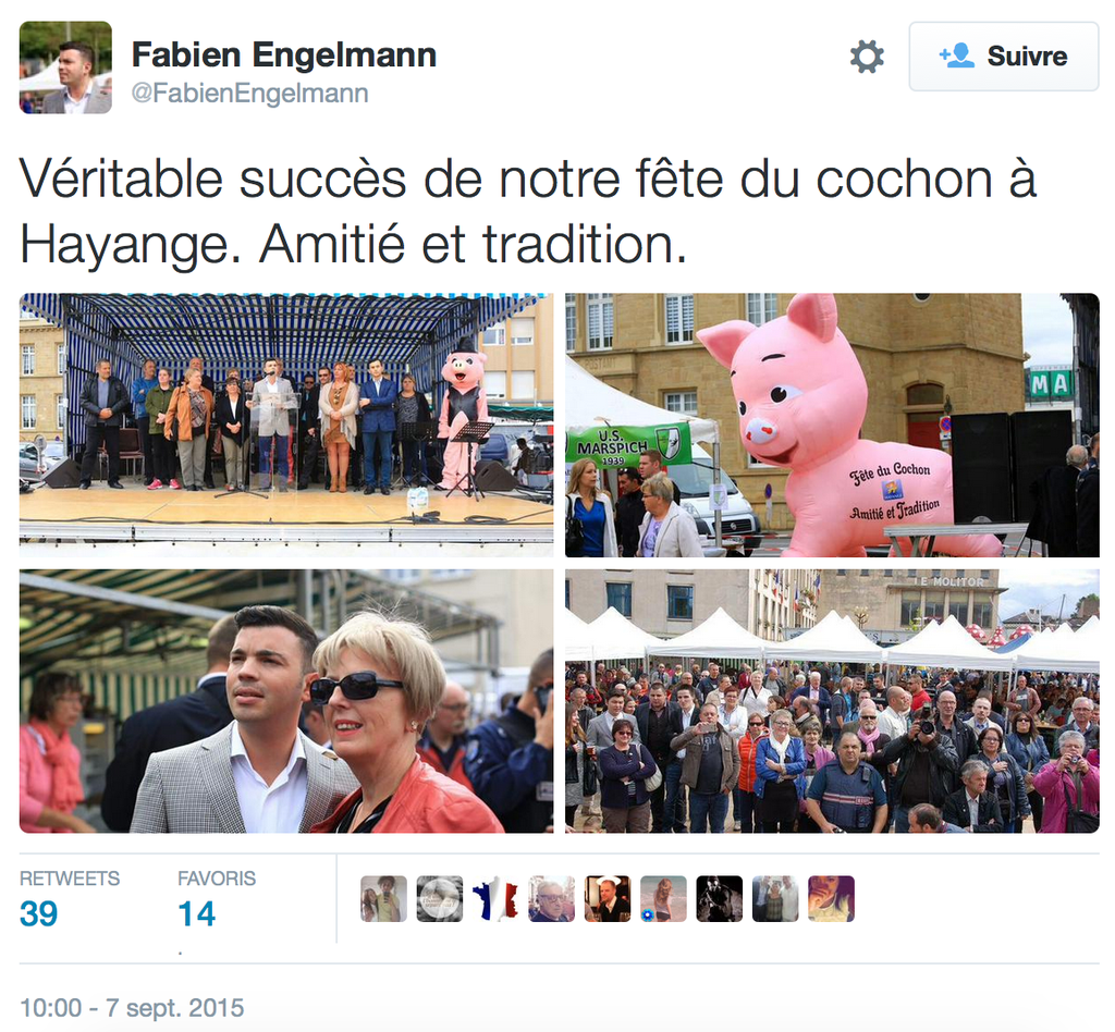 davidperrotin's tweet photo. Chers cochons, sachez que ce maire #FN préfère les moutons \_(ツ)_/ #Hayange https://t.co/UY3wiOa1rL