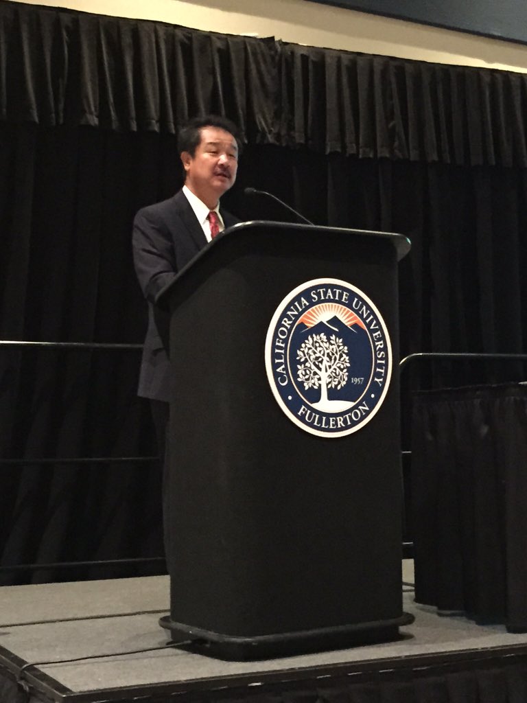 UCR Professor Chang sharing WWII contributions of Korean American Young Oak Kim at Riding the Wave summit #CSUF