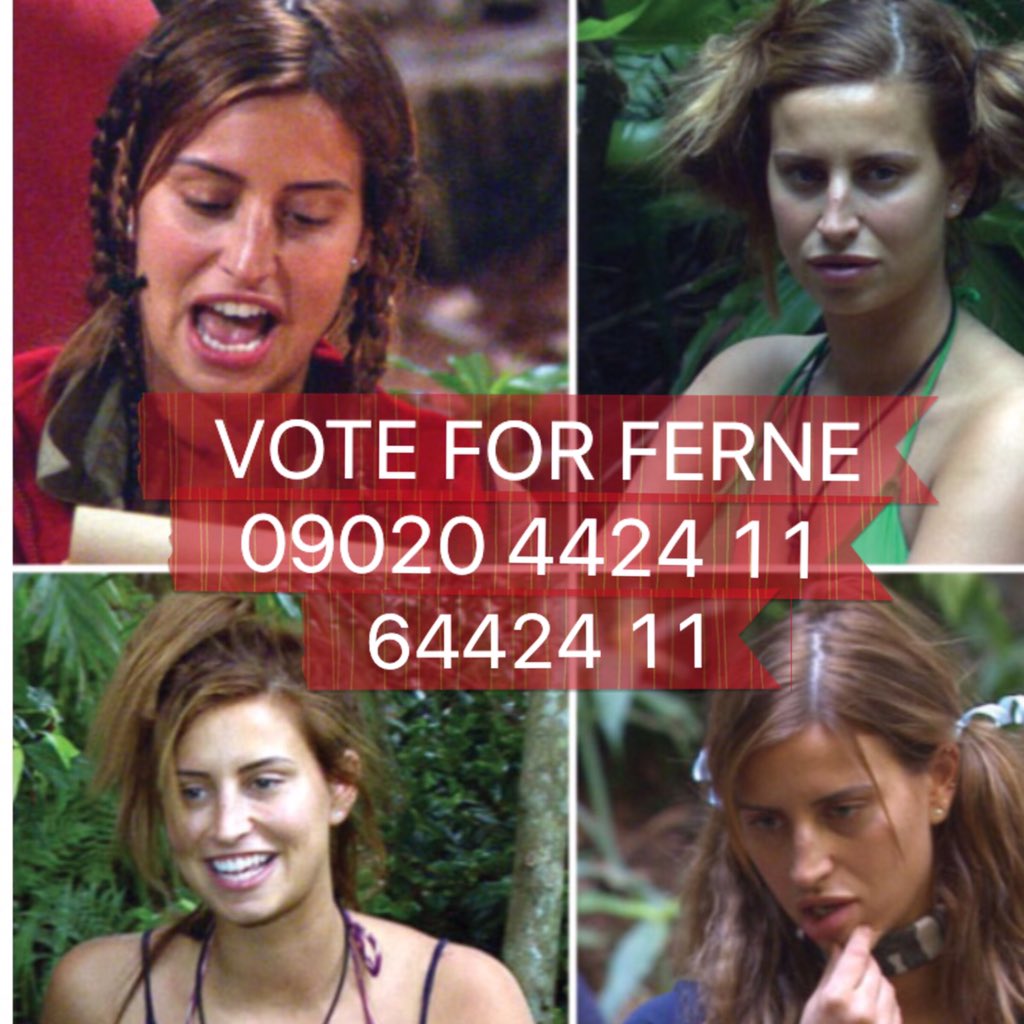 fernemccann's tweet photo. Hey guys, please don't forget to keep voting for Ferne we want to see some more crazy hairstyles.   📞👸🏼 #ImACeleb https://t.co/f8ND45eWLO