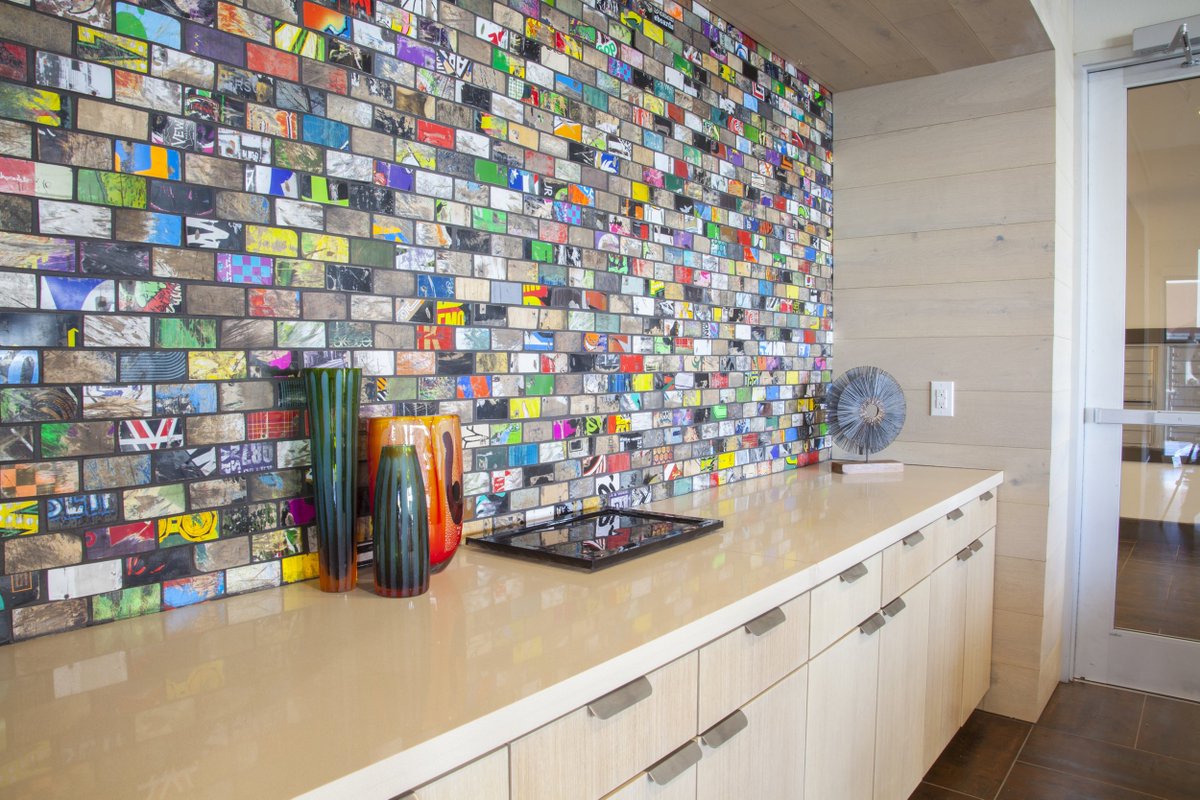sixthriver's tweet photo. Tobin Lofts at San Antonio College; recycled skateboards tile backsplash #sixthriver #interiordesign #studenthousing https://t.co/TtnQRaFcDh