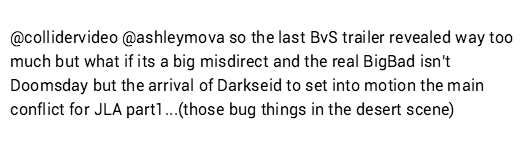 jseanwell's tweet photo. @collidervideo @ashleymova so the last BvS trailer revealed way too much but what if its a big misdirect and the.. https://t.co/szIrLSvjEn